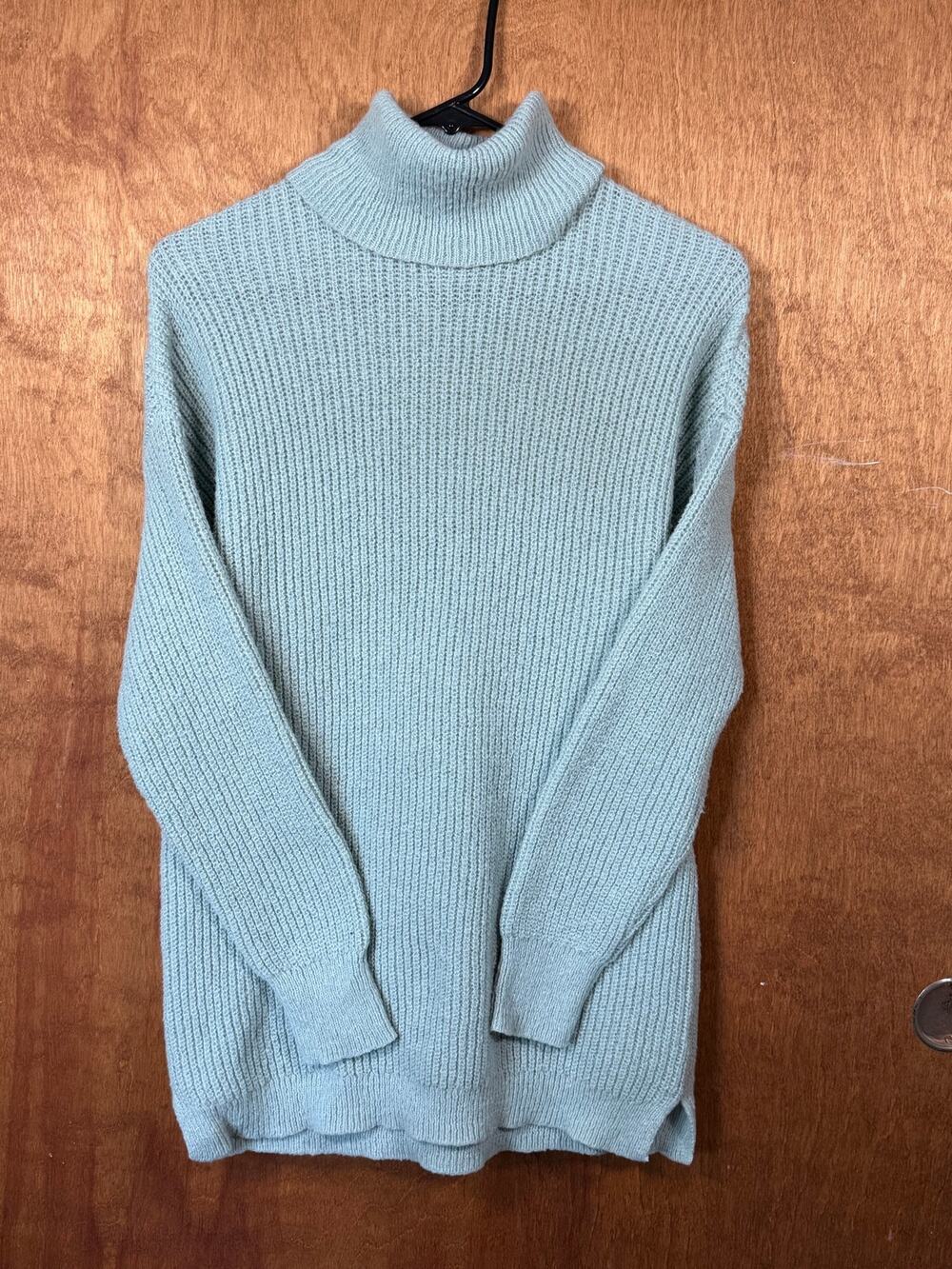 Cozy Maurices Light Turquoise Turtleneck Knit Sweater
